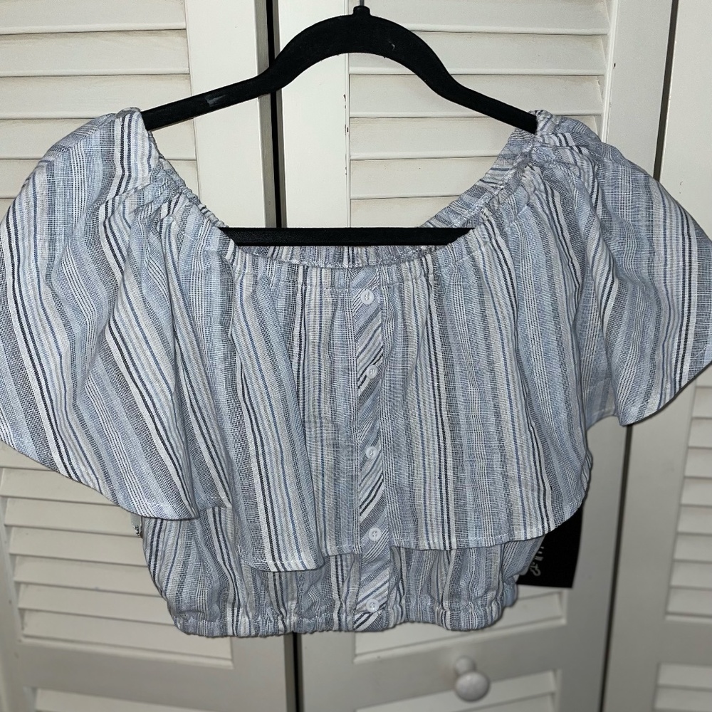 Say What? Off Shoulder Striped Crop Top Women's Small